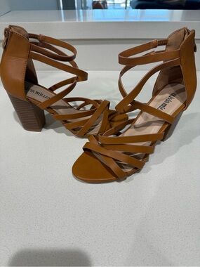 Olivia Miller Tan Strappy Block Heel Sandals